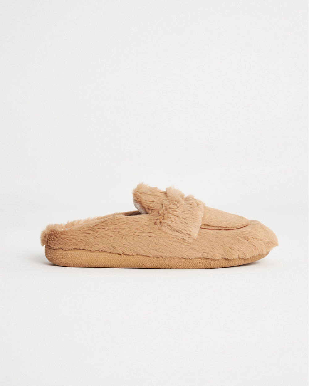 Kadın Kışlık Loafer Modelli Camel Rengi Peluş Ev İçi Ayakkabı