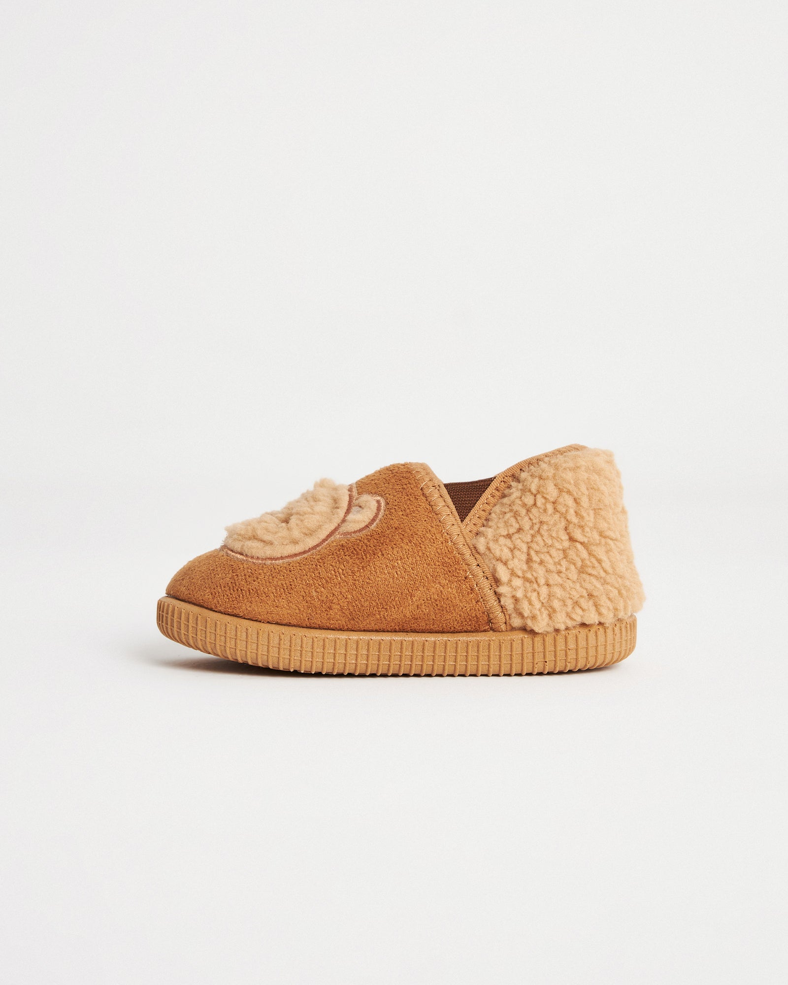 Çocuk ve Bebek Kışlık Peluş Detaylı Ayıcık Desenli Süet Ev & Kreş Ayakkabısı