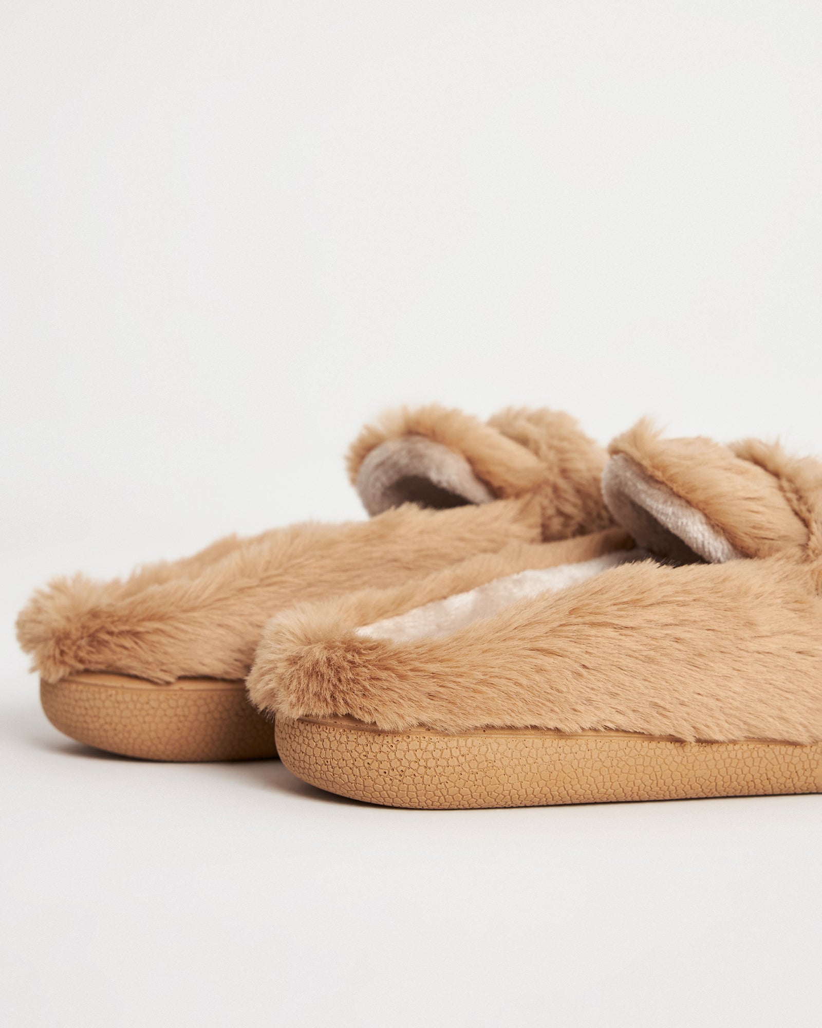 Kadın Kışlık Loafer Modelli Camel Rengi Peluş Ev İçi Ayakkabı