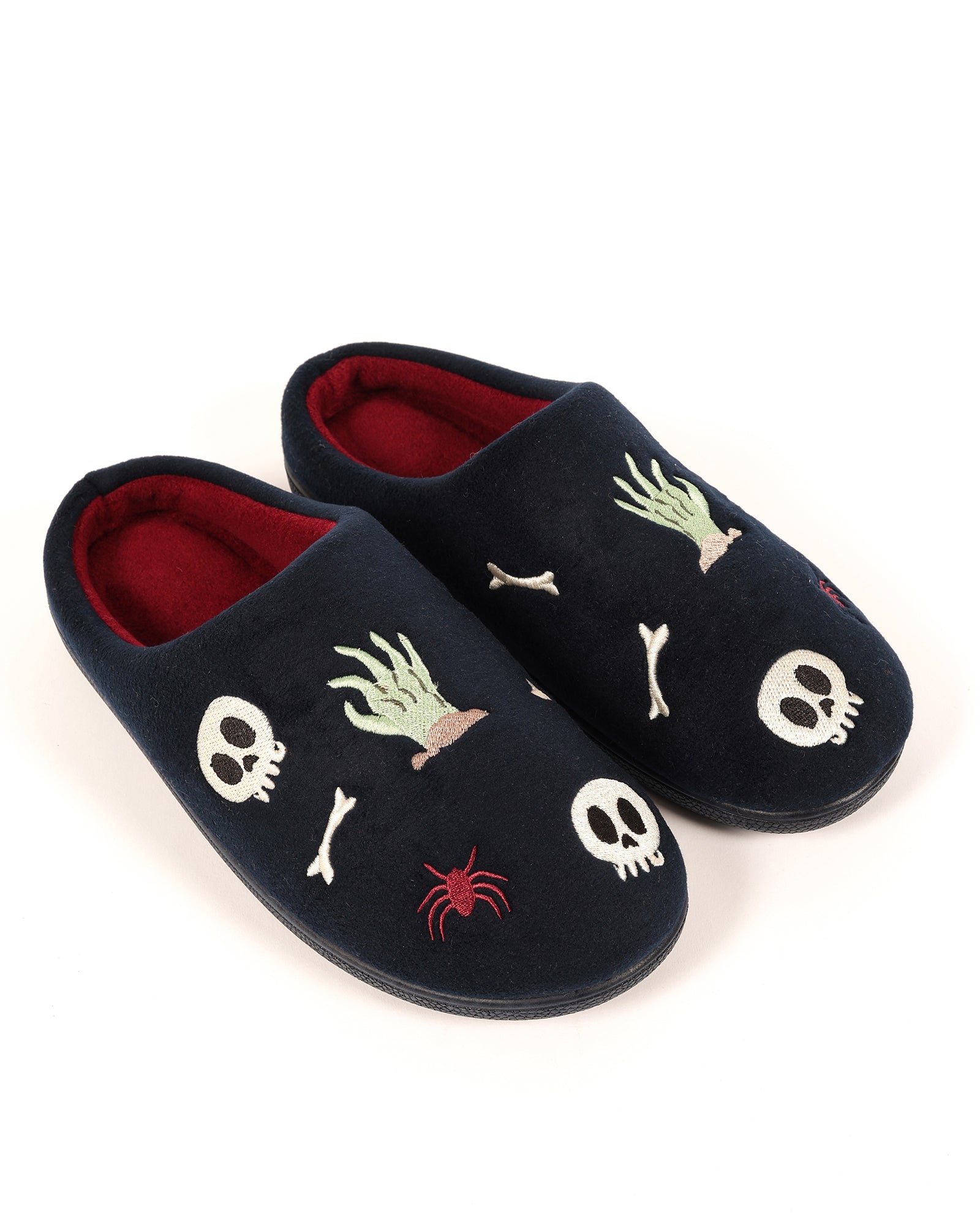 Erkek Lacivert Halloween Temalı Kurukafa Nakışlı Polar  Ev İçi Ayakkabı