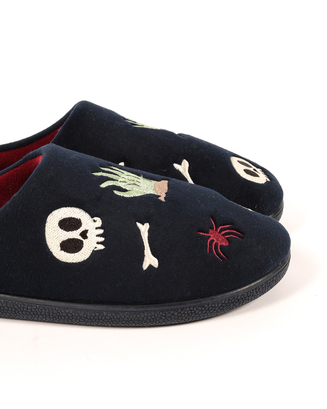 Erkek Lacivert Halloween Temalı Kurukafa Nakışlı Polar  Ev İçi Ayakkabı