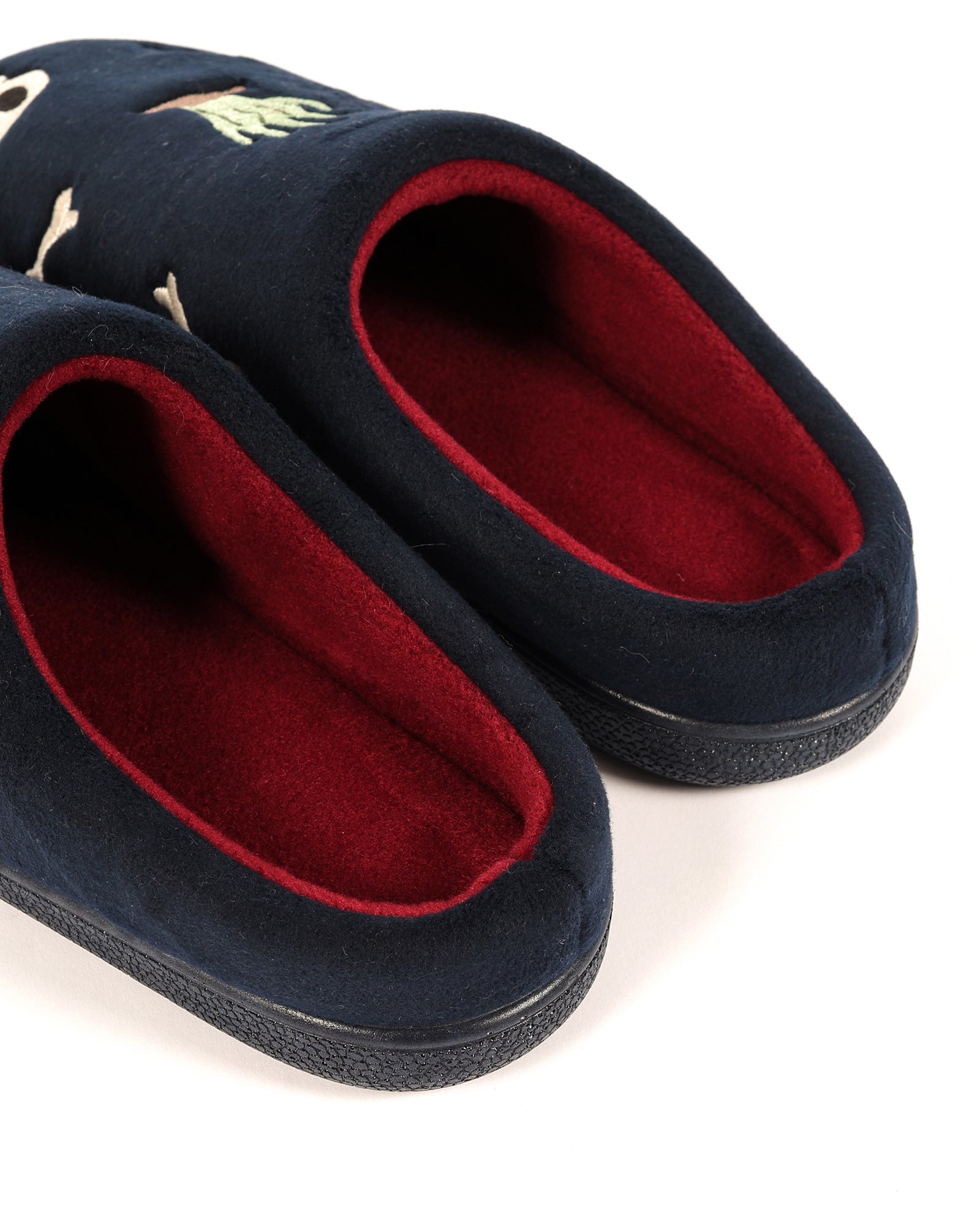 Erkek Lacivert Halloween Temalı Kurukafa Nakışlı Polar  Ev İçi Ayakkabı