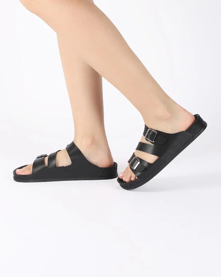 Kadın Yazlık Çift Tokalı Çapraz Bantlı Terlik - MARUVA