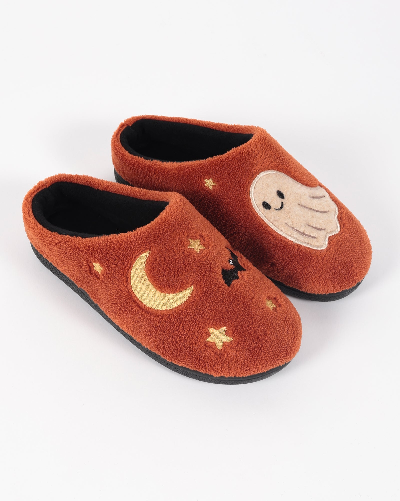 Çocuk Halloween Temalı Hayalet Ve Ay Desenli Kahverengi  Çocuk Kışlık Ev İçi Ayakkabı