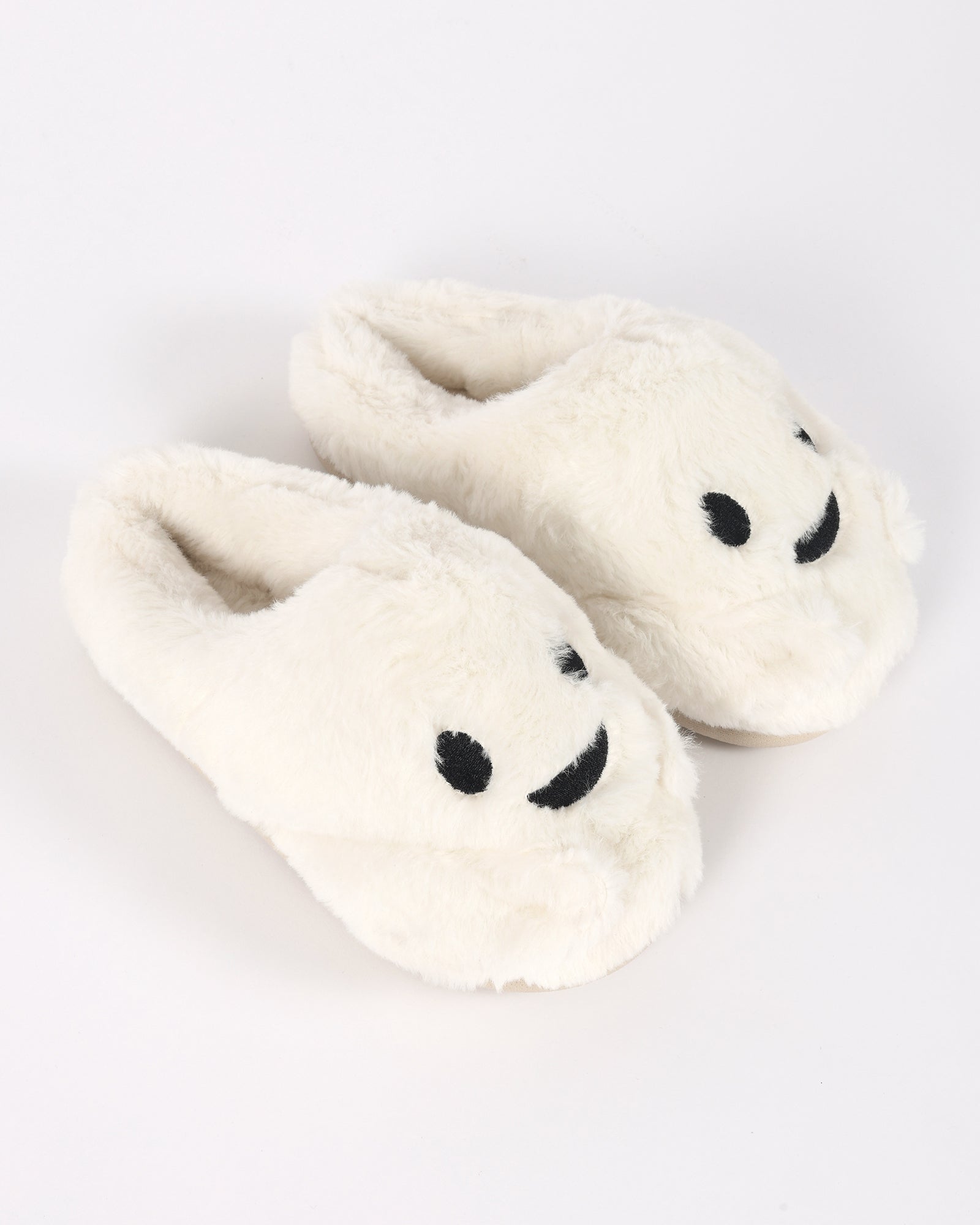 Kadın Halloween Temalı Gülümseyen Yüz Desenli  Beyaz Pelüş Kadın Ev İçi Ayakkabı
