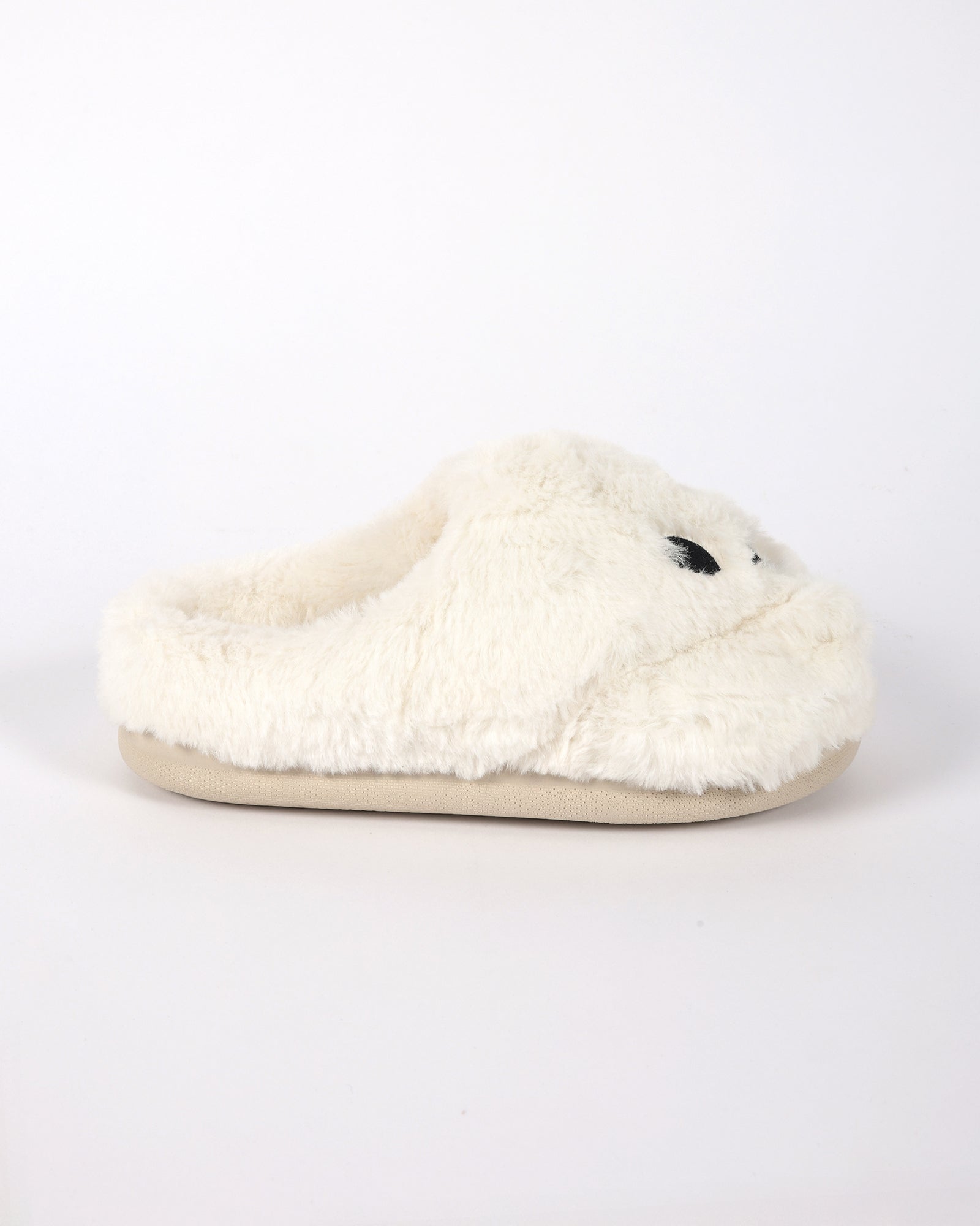 Kadın Halloween Temalı Gülümseyen Yüz Desenli  Beyaz Pelüş Kadın Ev İçi Ayakkabı