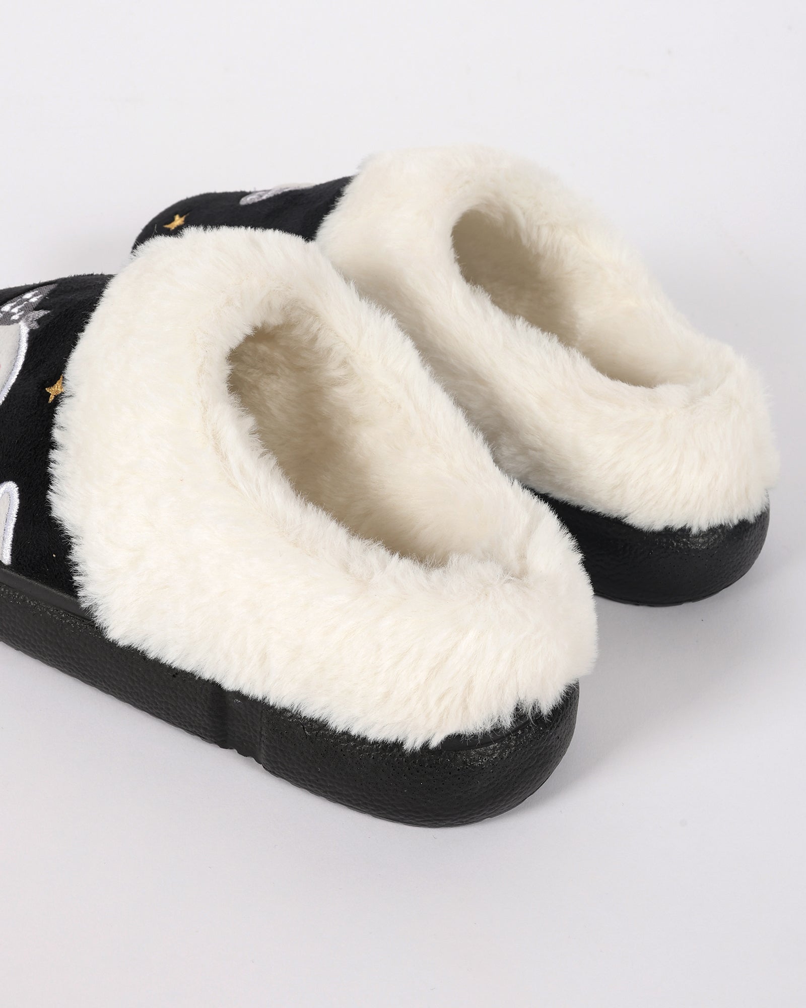 Kadın Halloween Temalı Sevimli Hayalet Desenli Siyah Pelüş Ev İçi Ayakkabı