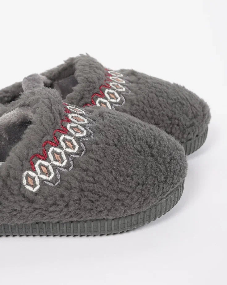 Çocuk Nakış Detaylı Antrasit Ev İçi Ayakkabı- Mahe