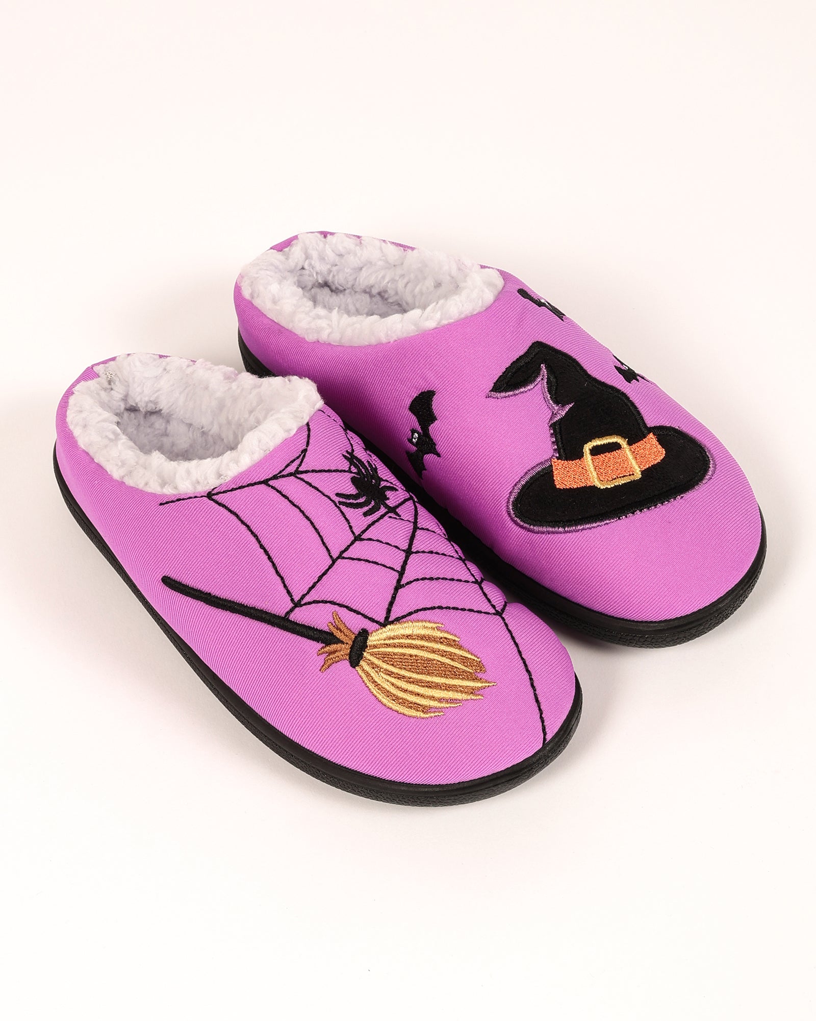 Çocuk Mor Cadılar Bayramı Temalı Cadı Şapkalı Ve Örümcek Desenli Ev İçi Ayakkabı