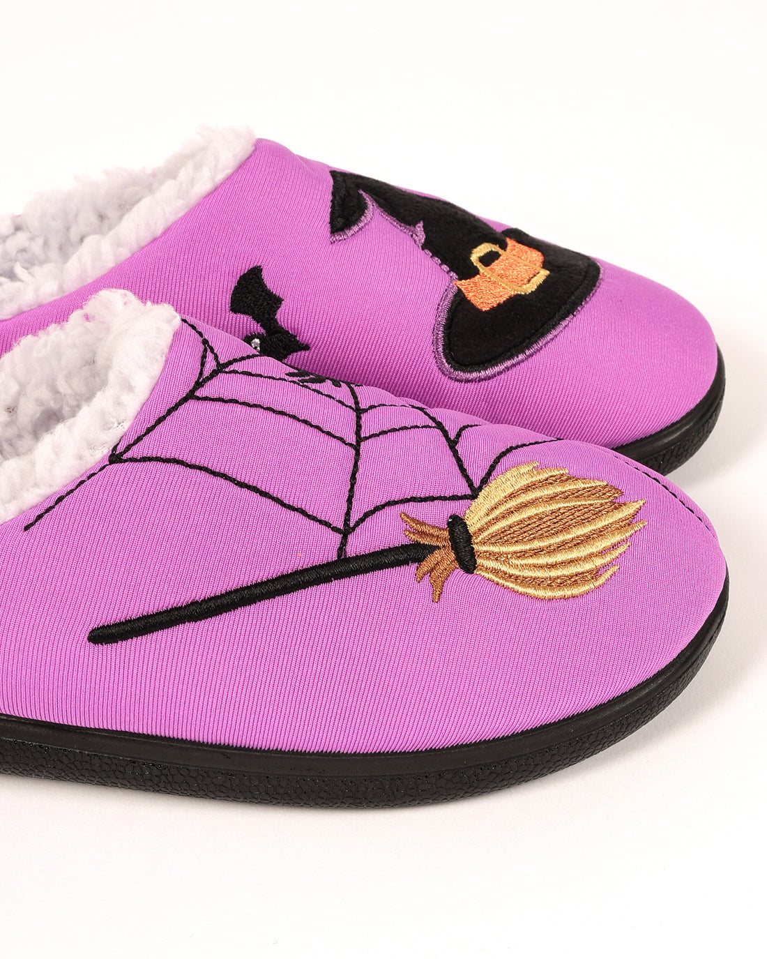 Çocuk Mor Cadılar Bayramı Temalı Cadı Şapkalı Ve Örümcek Desenli Ev İçi Ayakkabı