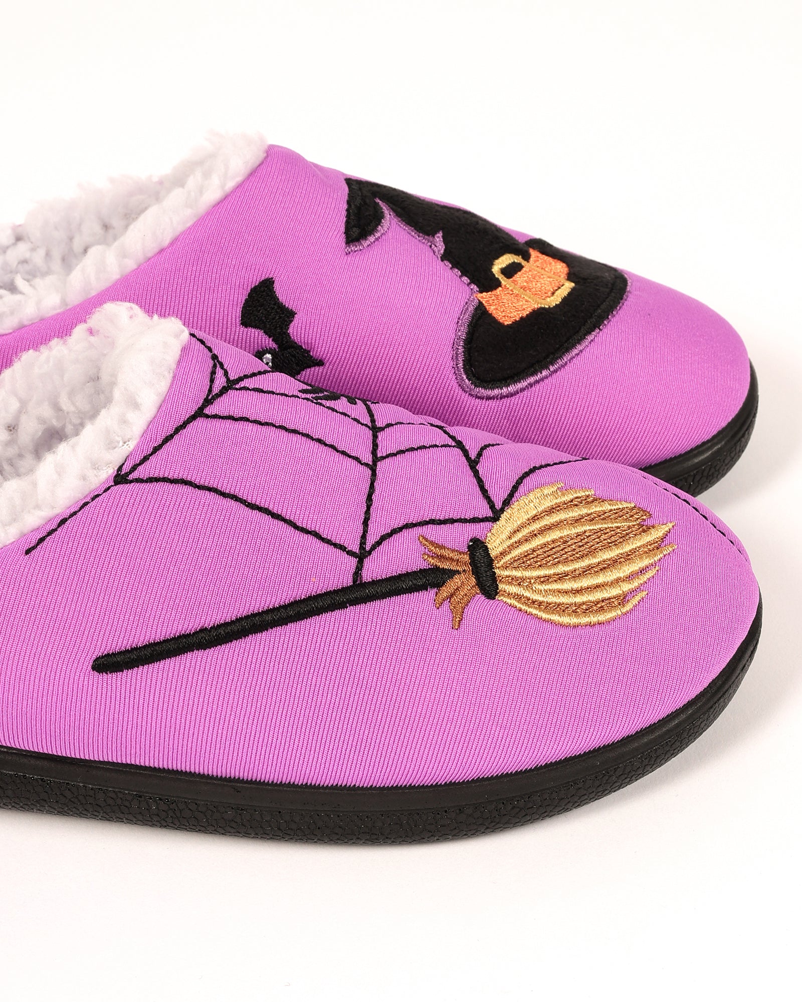 Çocuk Mor Cadılar Bayramı Temalı Cadı Şapkalı Ve Örümcek Desenli Ev İçi Ayakkabı