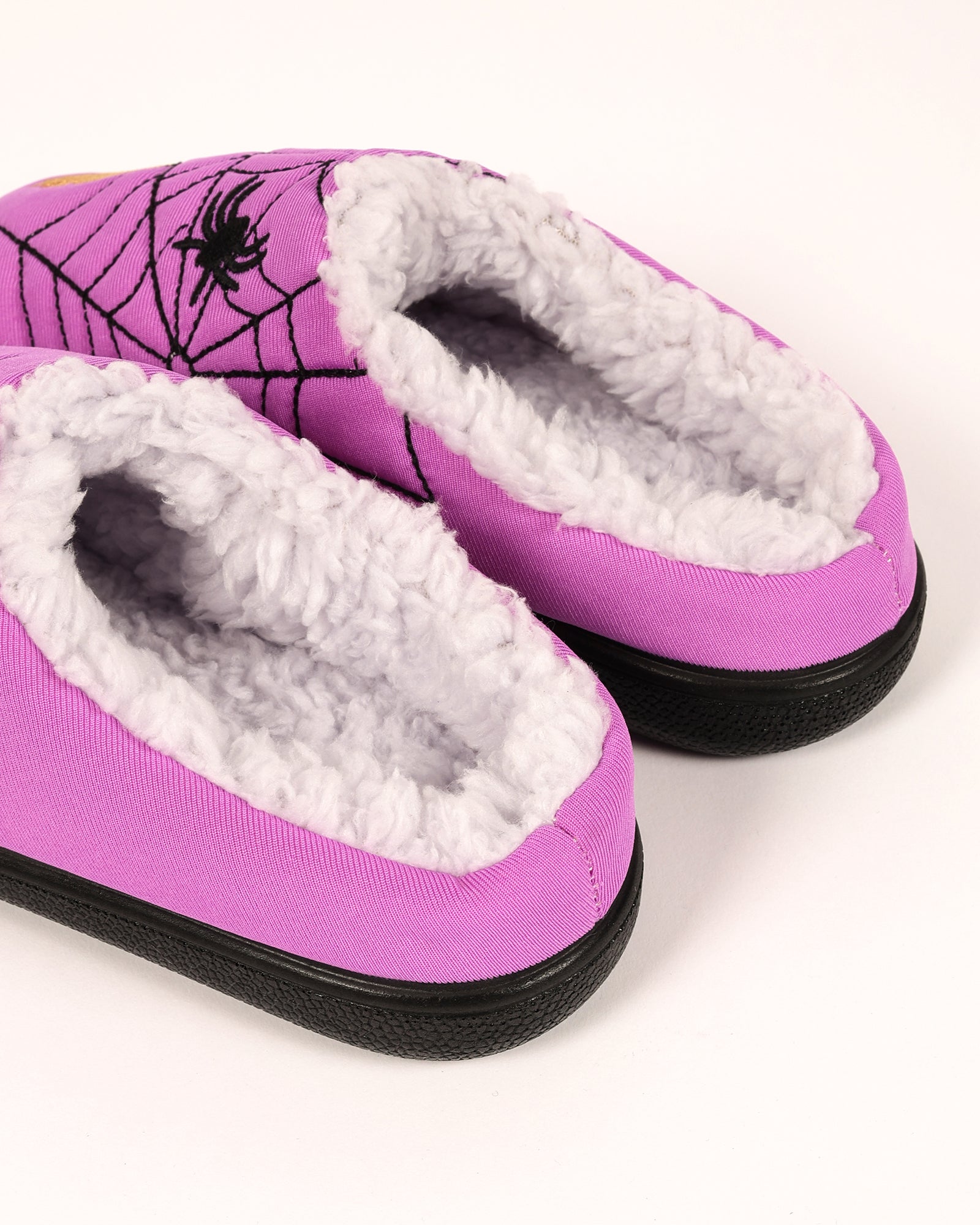 Çocuk Mor Cadılar Bayramı Temalı Cadı Şapkalı Ve Örümcek Desenli Ev İçi Ayakkabı