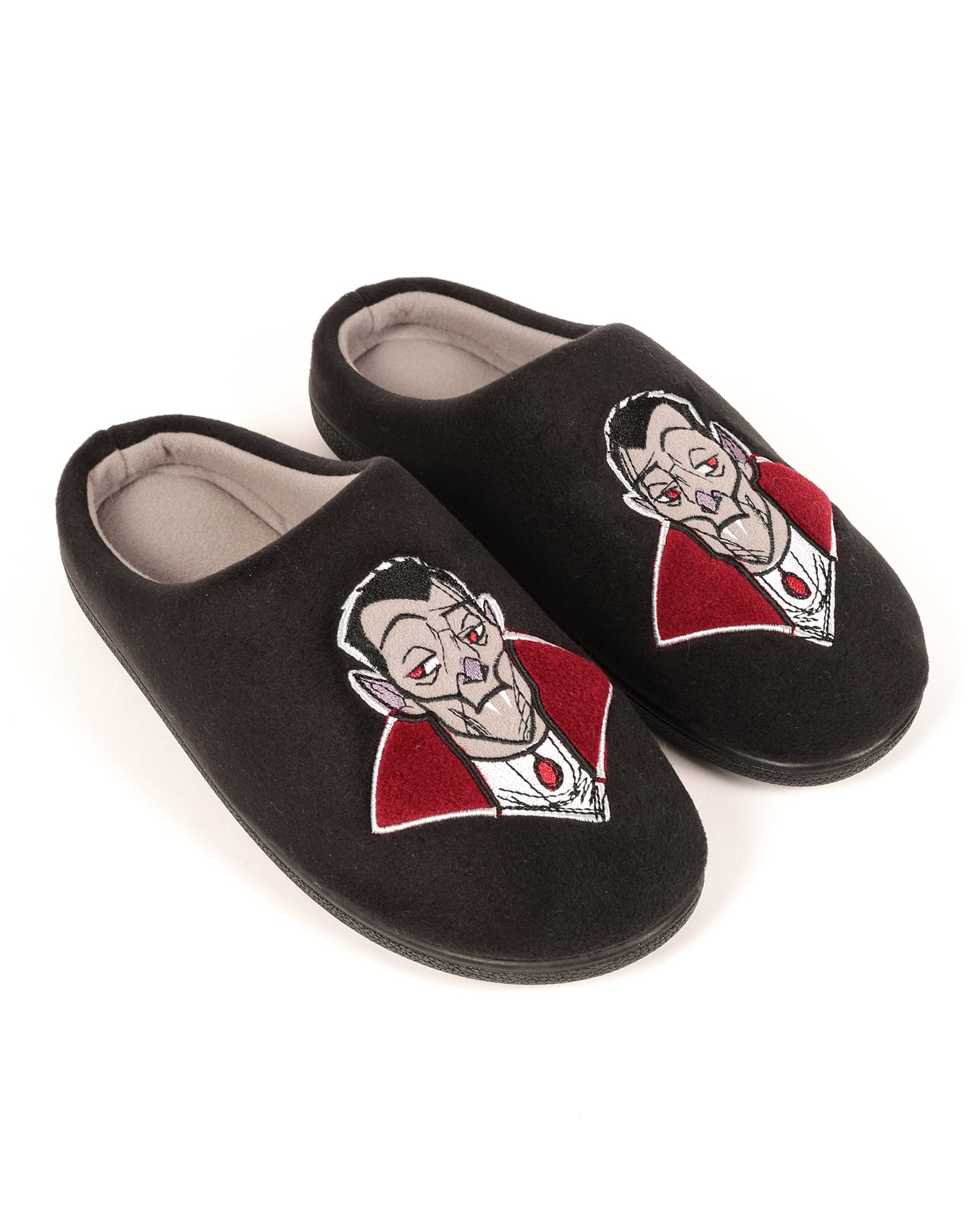 Erkek Siyah Halloween Temalı Drakula Nakışlı Polar  Ev İçi Ayakkabı