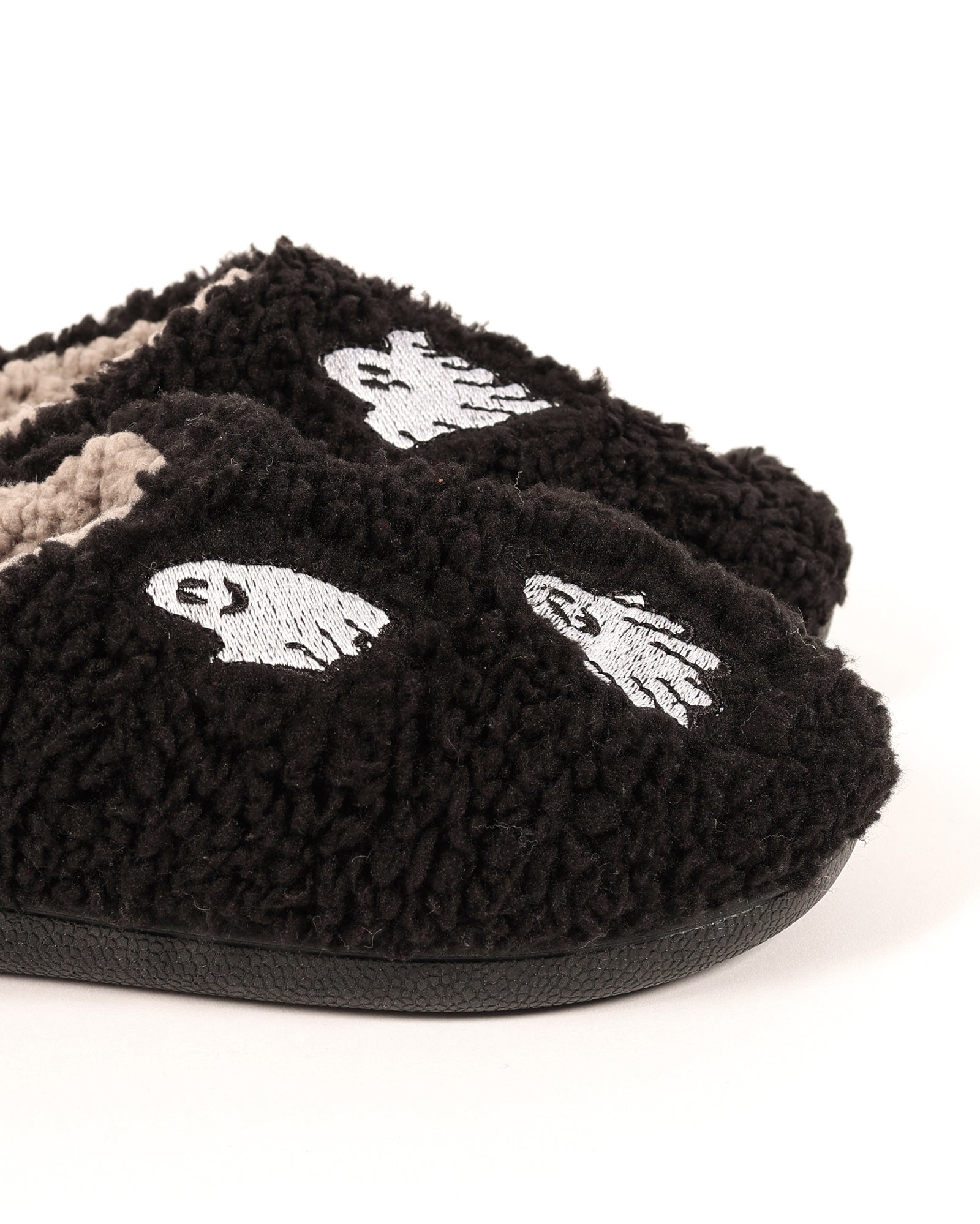 Çocuk Siyah Halloween Temalı Hayalet Temalı Peluş Ev İçi Ayakkabı