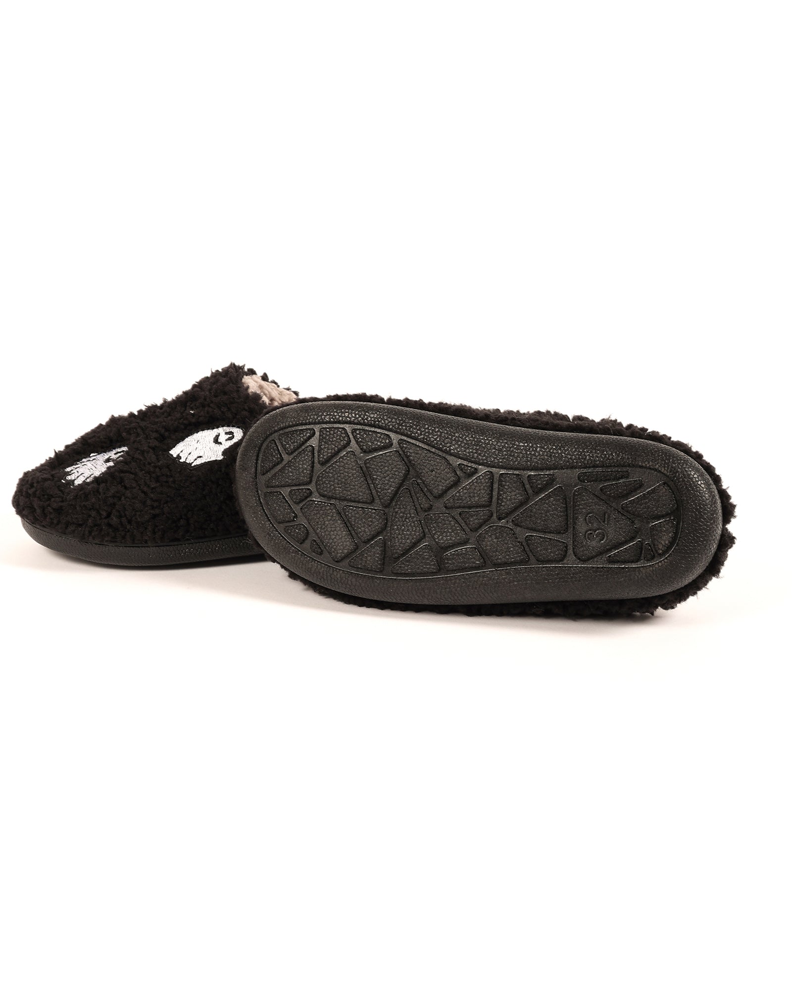 Çocuk Siyah Halloween Temalı Hayalet Temalı Peluş Ev İçi Ayakkabı