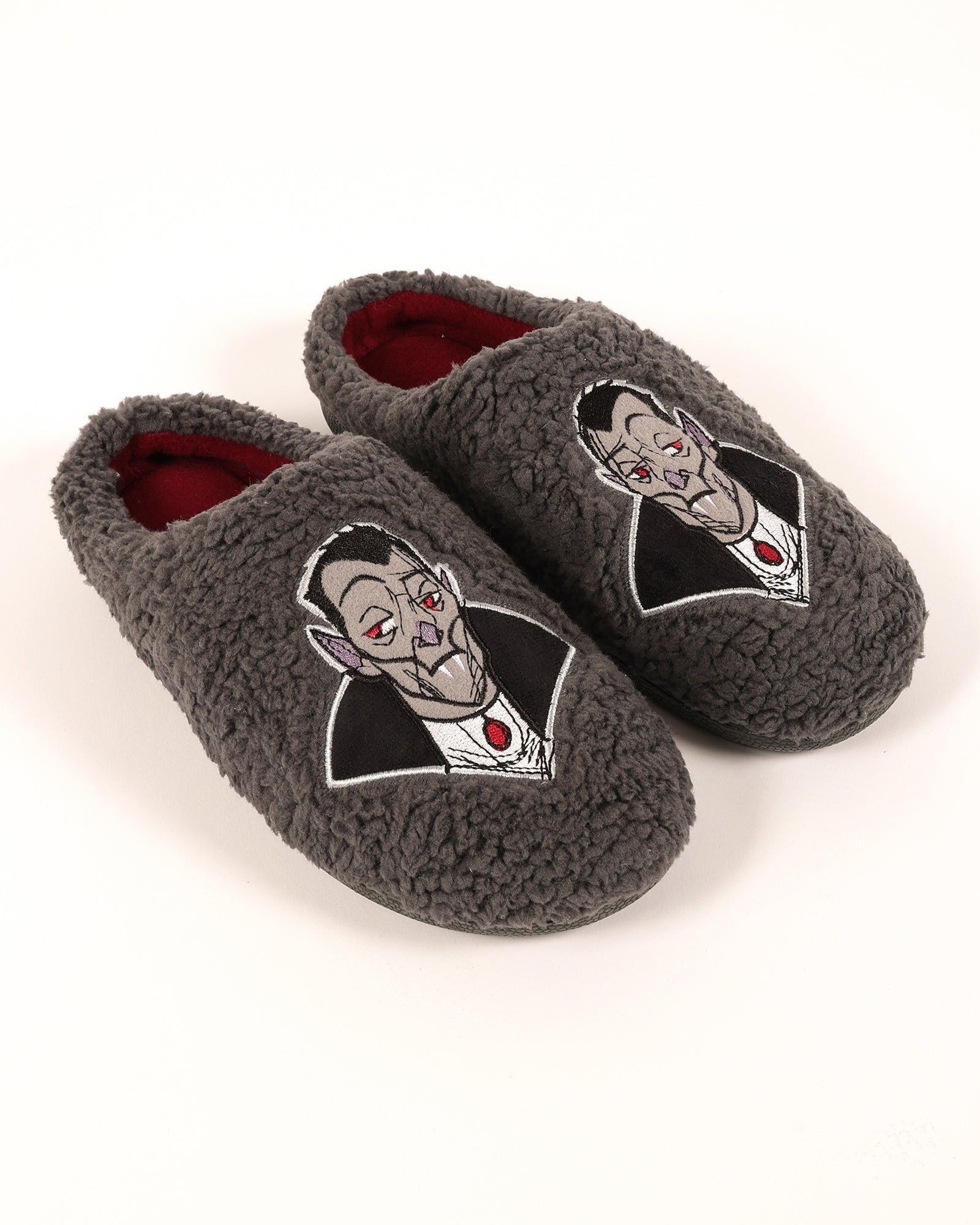 Erkek Gri Halloween Temalı Drakula Nakışlı Ev İçi Ayakkabı