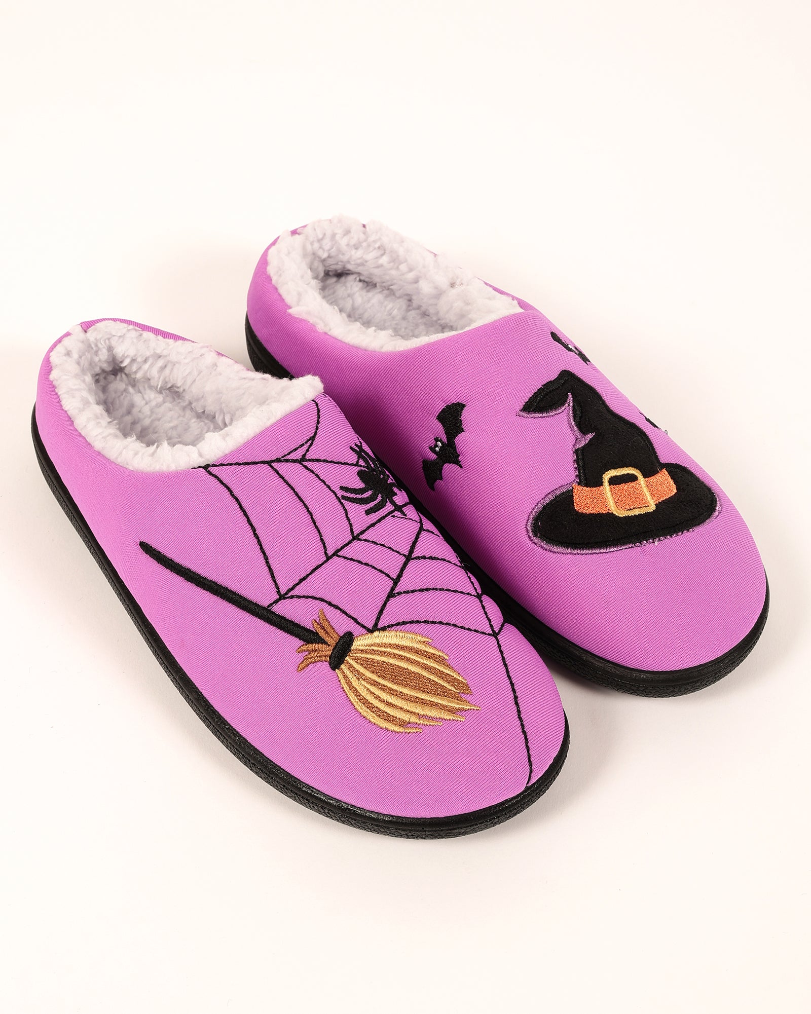 Kadın Mor Cadılar Bayramı Temalı Cadı Şapkalı Ve Örümcek Desenli Ev İçi Ayakkabı