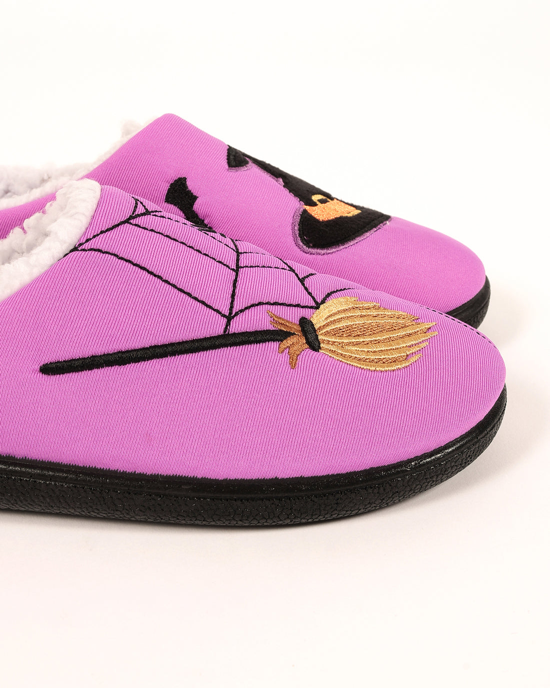 Kadın Mor Cadılar Bayramı Temalı Cadı Şapkalı Ve Örümcek Desenli Ev İçi Ayakkabı