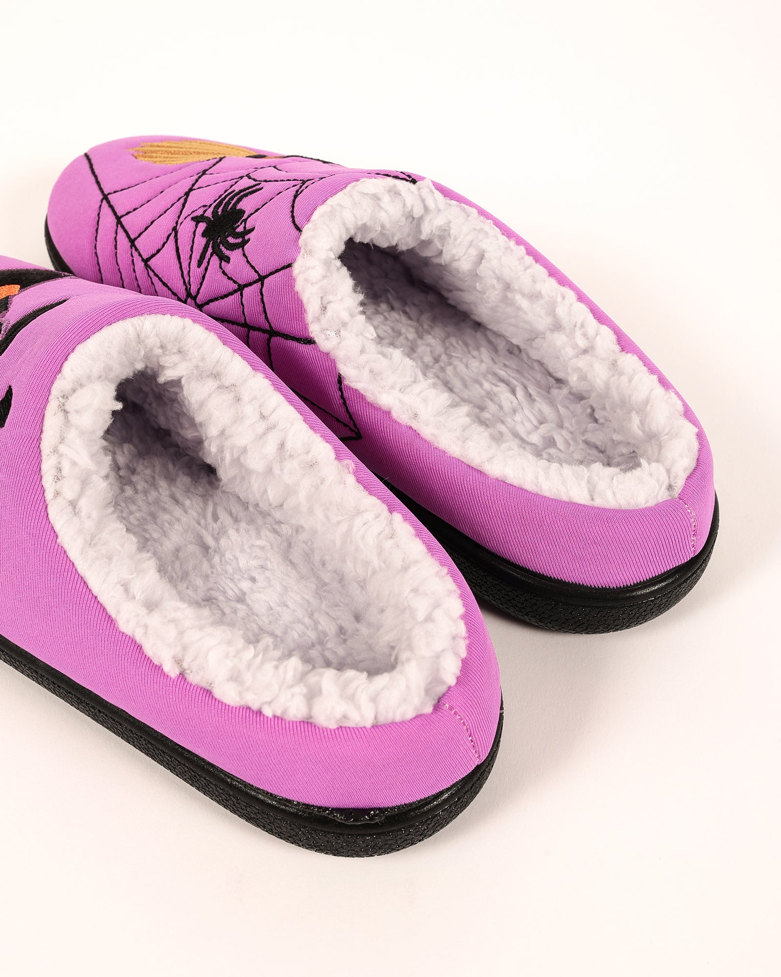 Kadın Mor Cadılar Bayramı Temalı Cadı Şapkalı Ve Örümcek Desenli Ev İçi Ayakkabı