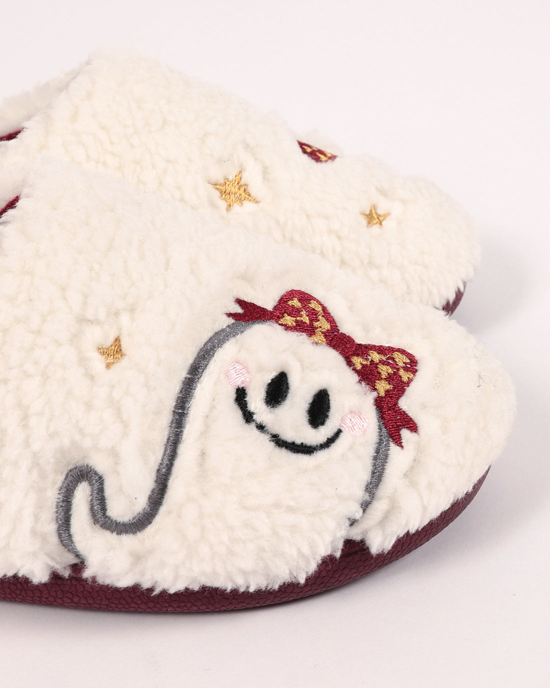 Çocuk Halloween Temalı Fiyonklu Hayalet Desenli  Peluş Ev İçi Ayakkabı