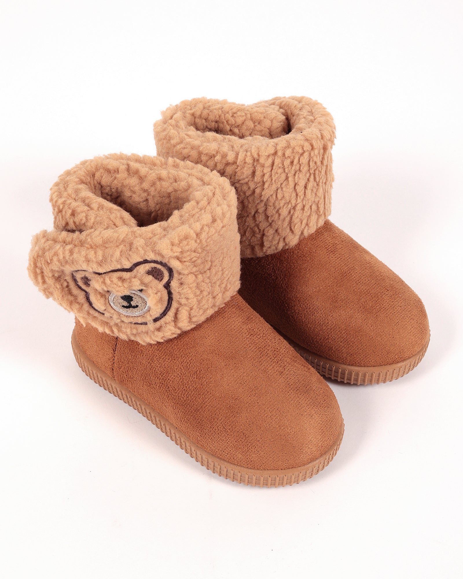 Bebek Ve Çocuk Camel Süet Görünümlü Ayıcık Model İşlemeli  Peluş Panduf