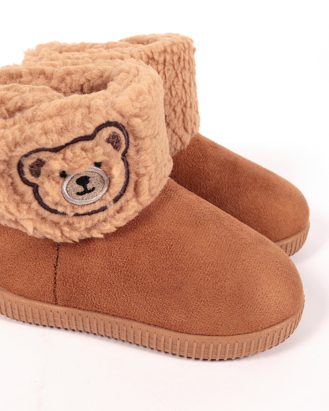 Bebek Ve Çocuk Camel Süet Görünümlü Ayıcık Model İşlemeli  Peluş Panduf