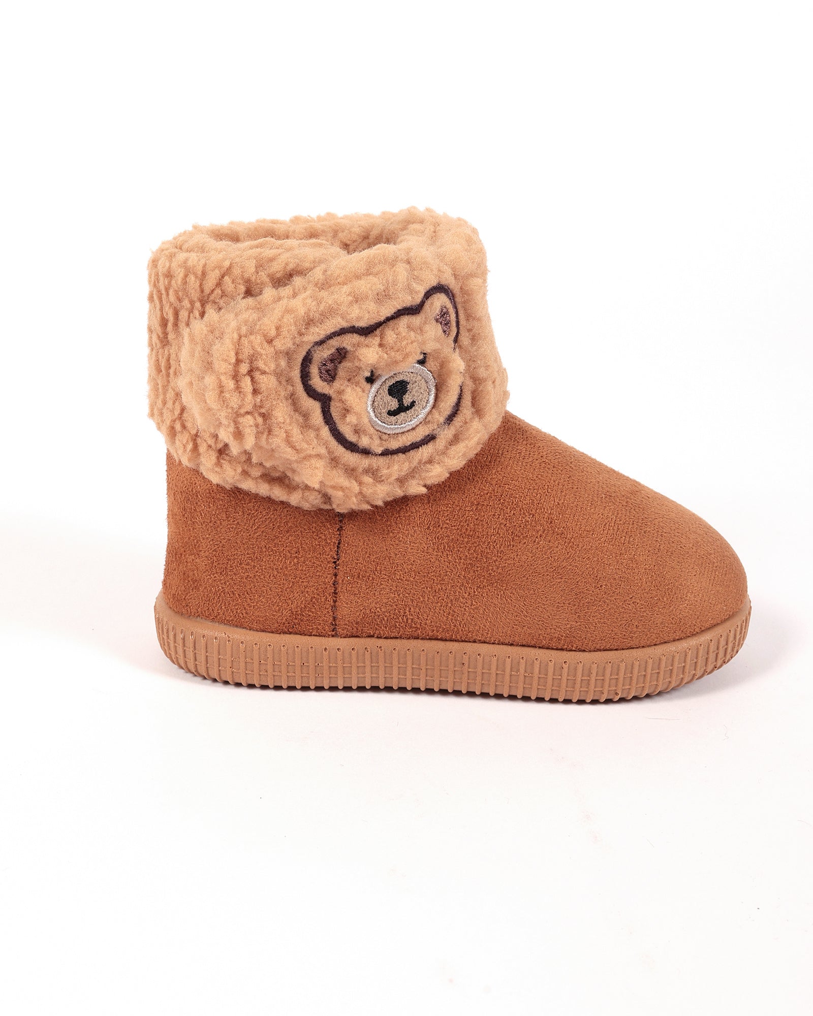 Bebek Ve Çocuk Camel Süet Görünümlü Ayıcık Model İşlemeli  Peluş Panduf