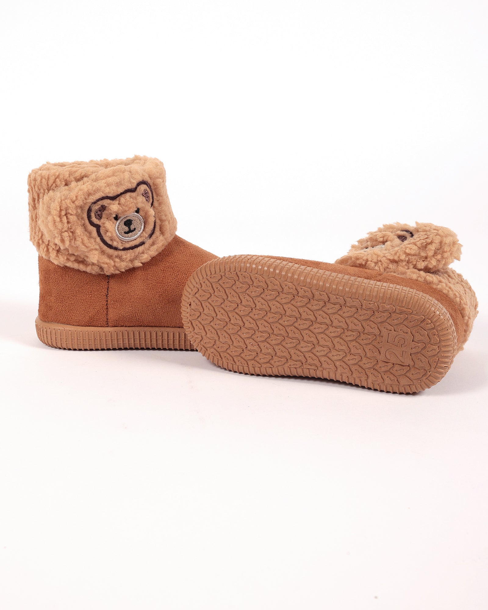 Bebek Ve Çocuk Camel Süet Görünümlü Ayıcık Model İşlemeli  Peluş Panduf