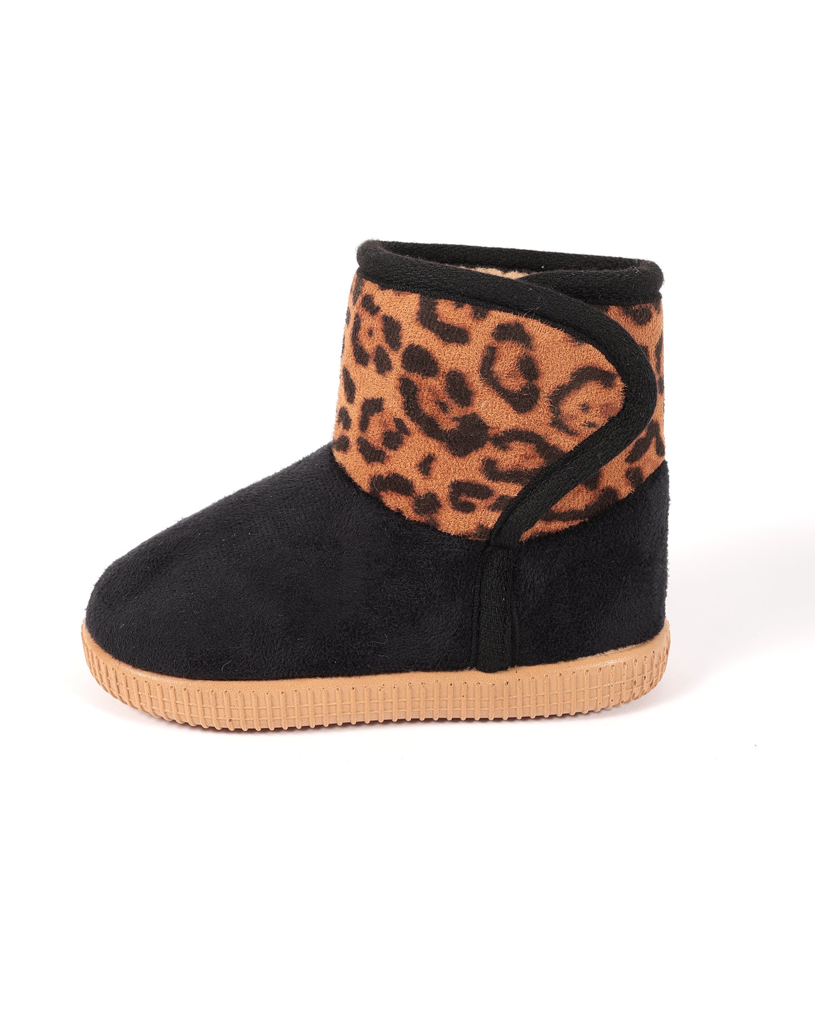 Bebek ve Çocuk Siyah Leopar Desenli Camel Taban Pelüş Ev Botu