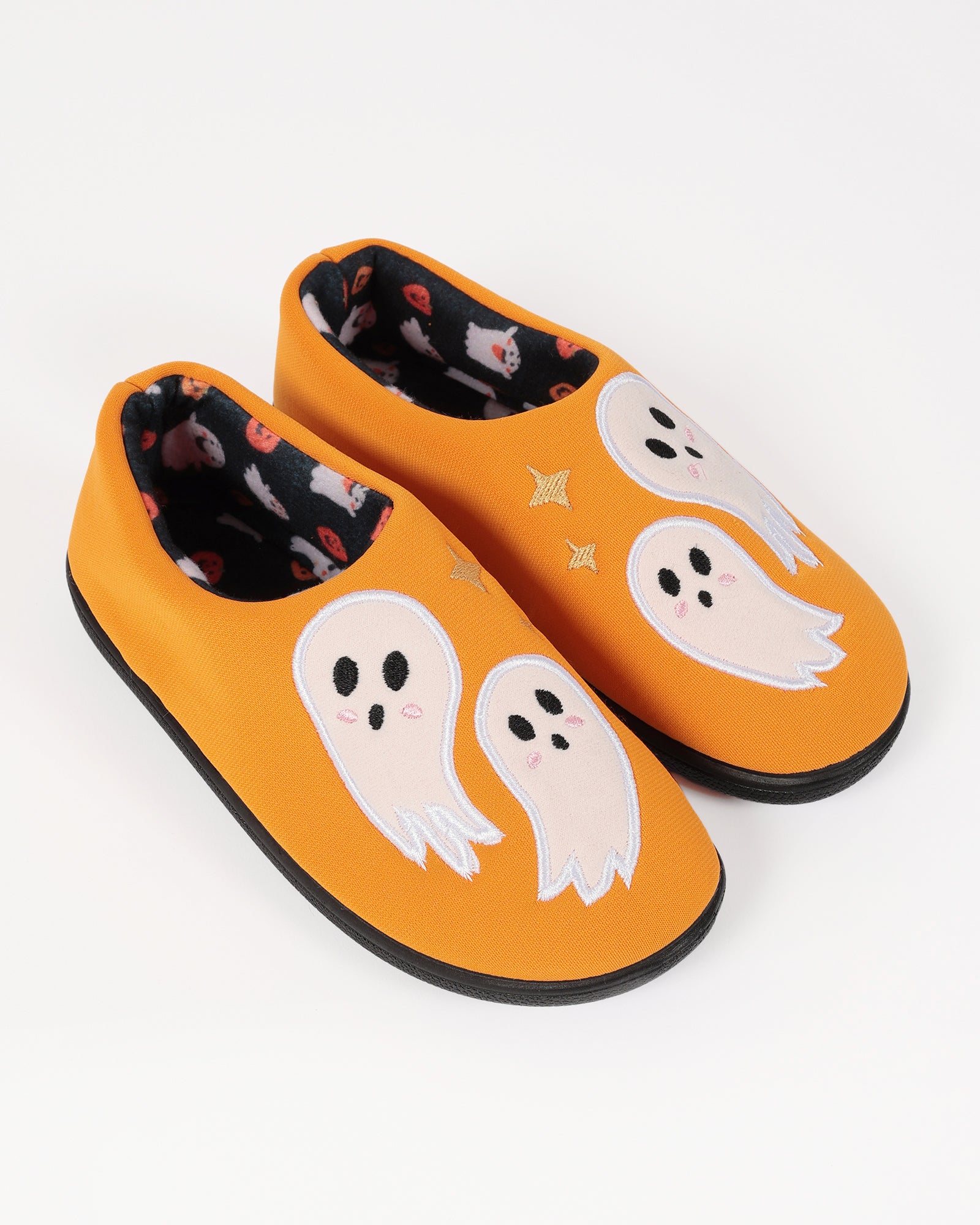 Çocuk Turuncu  Halloween Temalı Sevimli Hayalet Desenli Ev İçi Ayakkabı