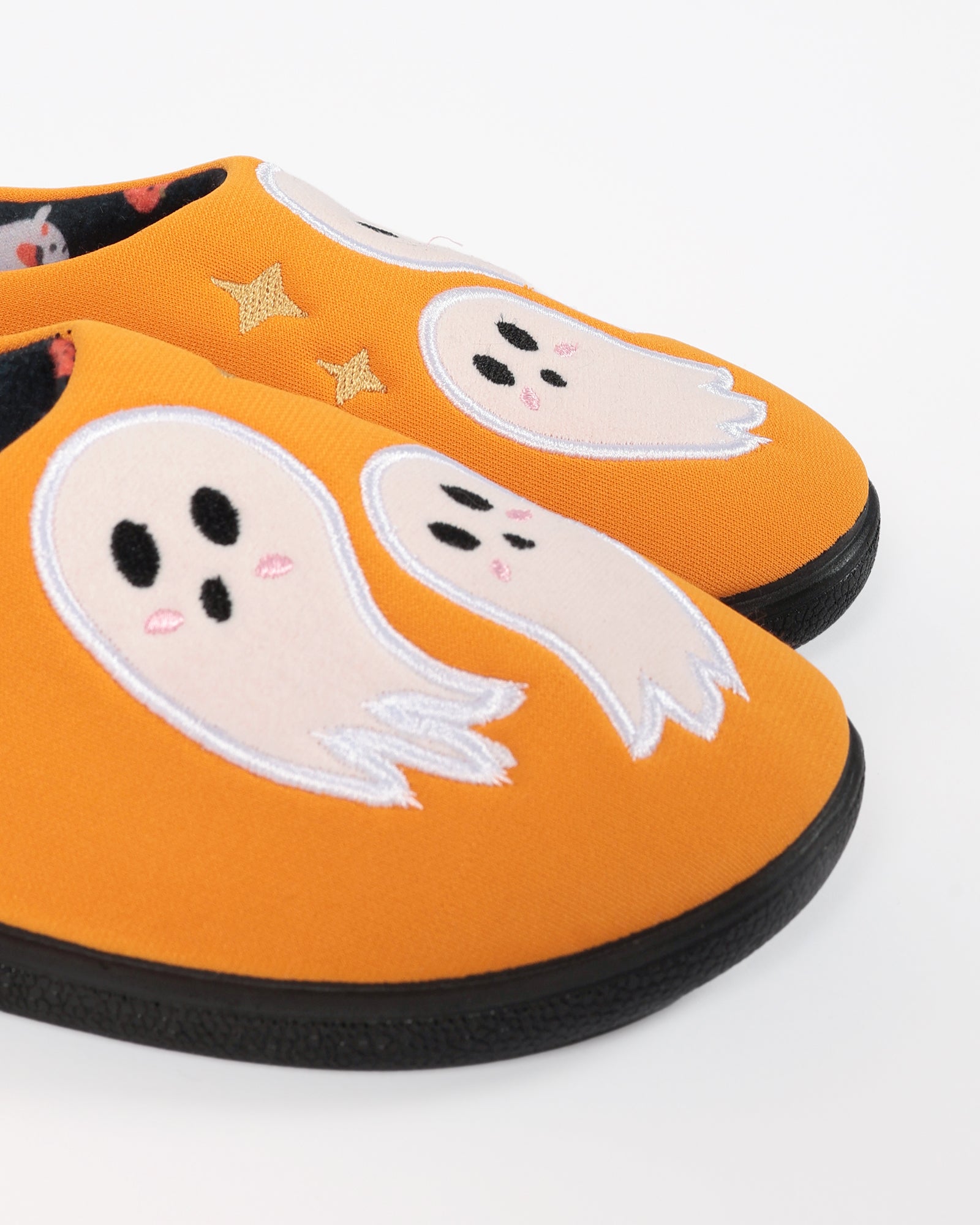 Çocuk Turuncu  Halloween Temalı Sevimli Hayalet Desenli Ev İçi Ayakkabı