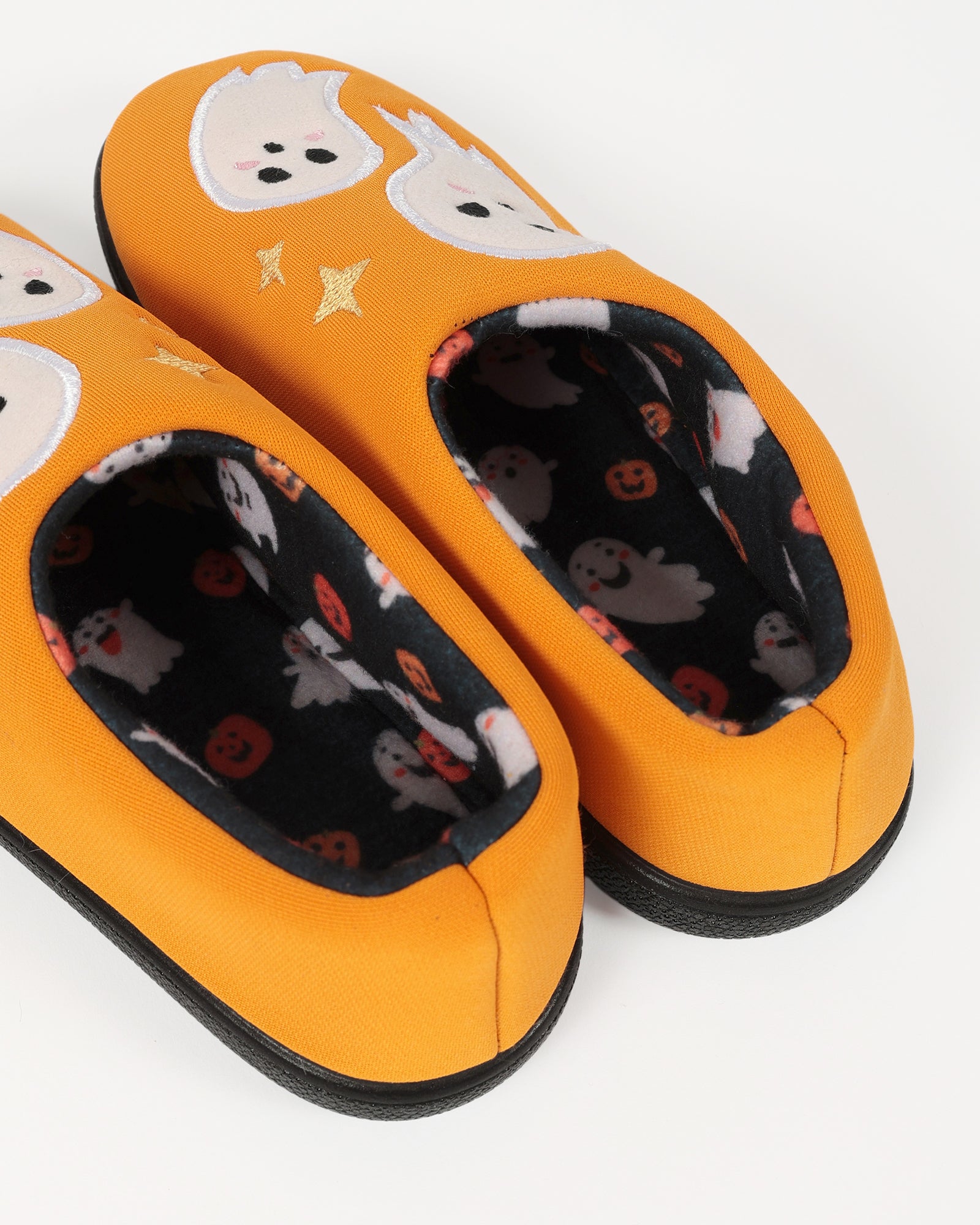 Çocuk Turuncu  Halloween Temalı Sevimli Hayalet Desenli Ev İçi Ayakkabı