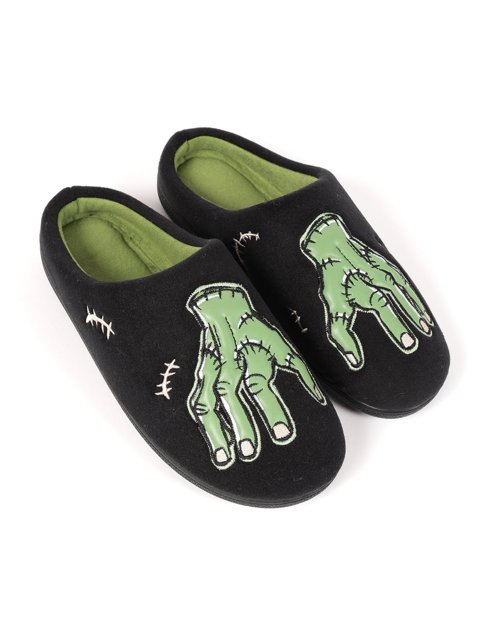 Erkek  Siyah Halloween Temalı Zombi El İşlemeli  Peluş Ev İçi Ayakkabı