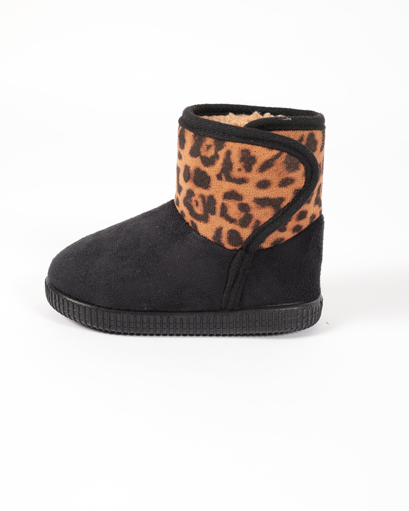 Bebek ve Çocuk Siyah Leopar Desenli Siyah Taban Pelüş Ev Botu