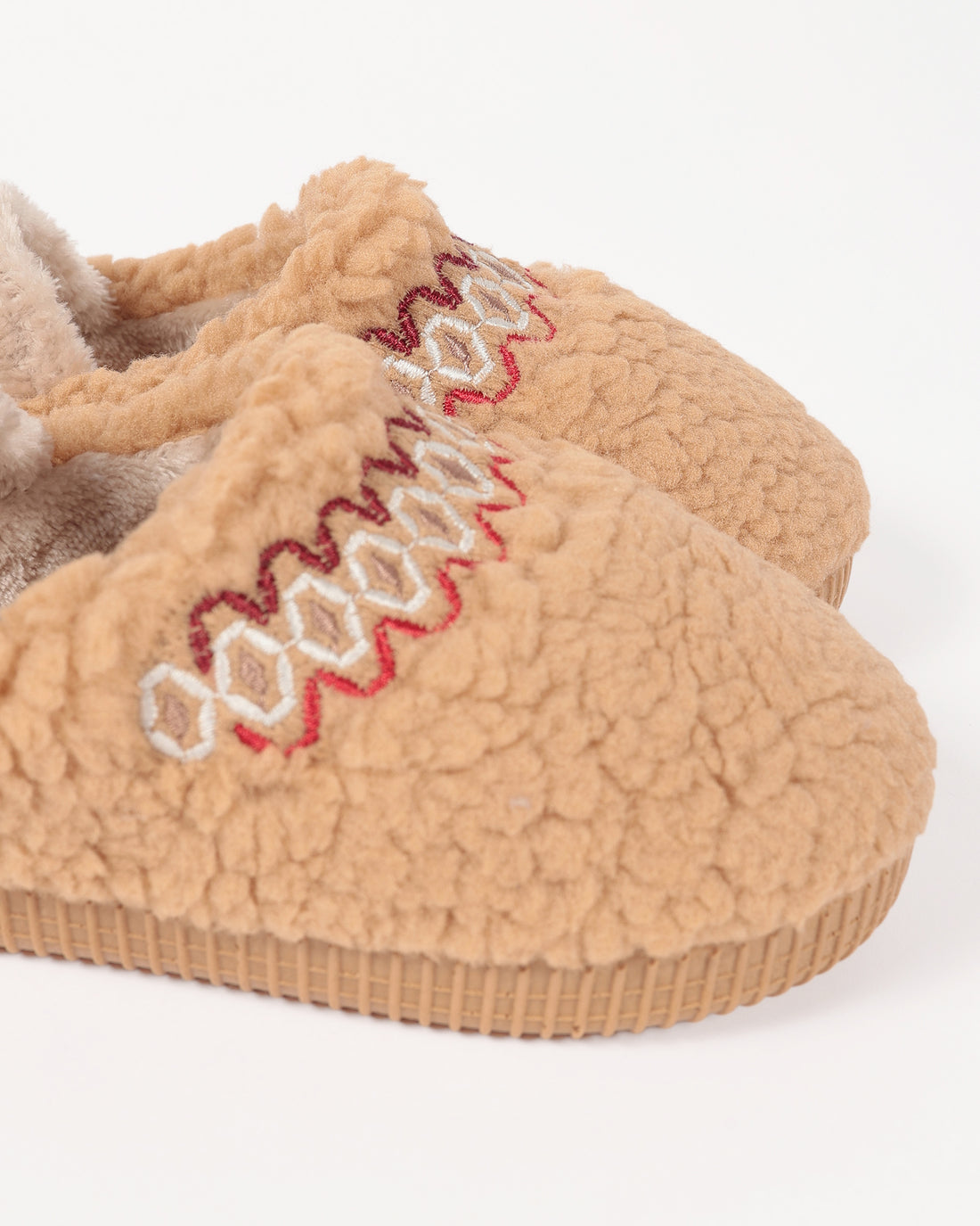 Bebek Ve Çocuk Kışlık Şerit Nakış Detaylı Camel Peluş Ev İçi Ayakkabı