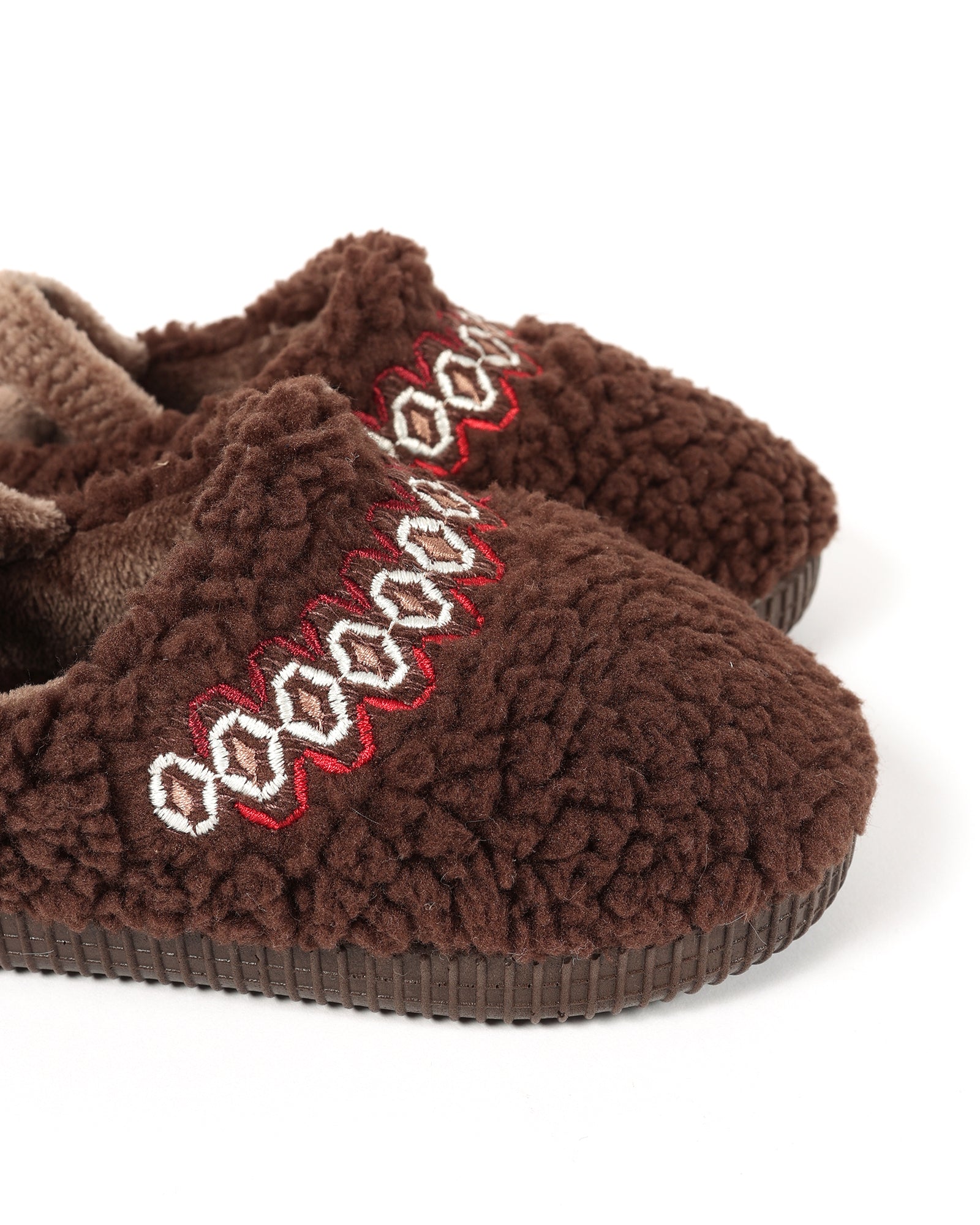 Bebek Ve Çocuk Kışlık Şerit Nakış Detaylı Kahverengi Peluş Ev İçi Ayakkabı