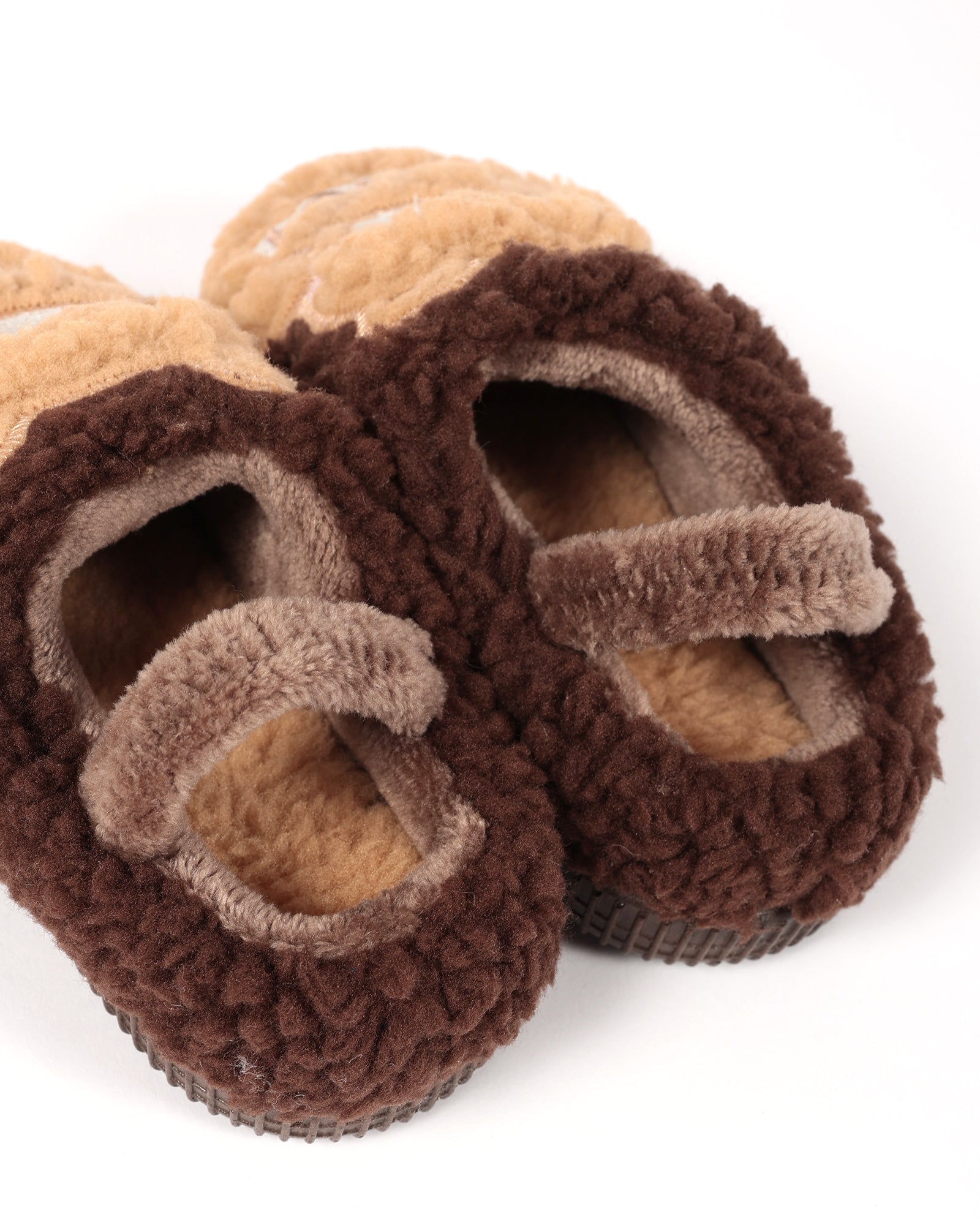 Bebek Ve Çocuk Kışlık Ayıcık Ve Happy Desen Detaylı Kahverengi Peluş Ev İçi Ayakkabı