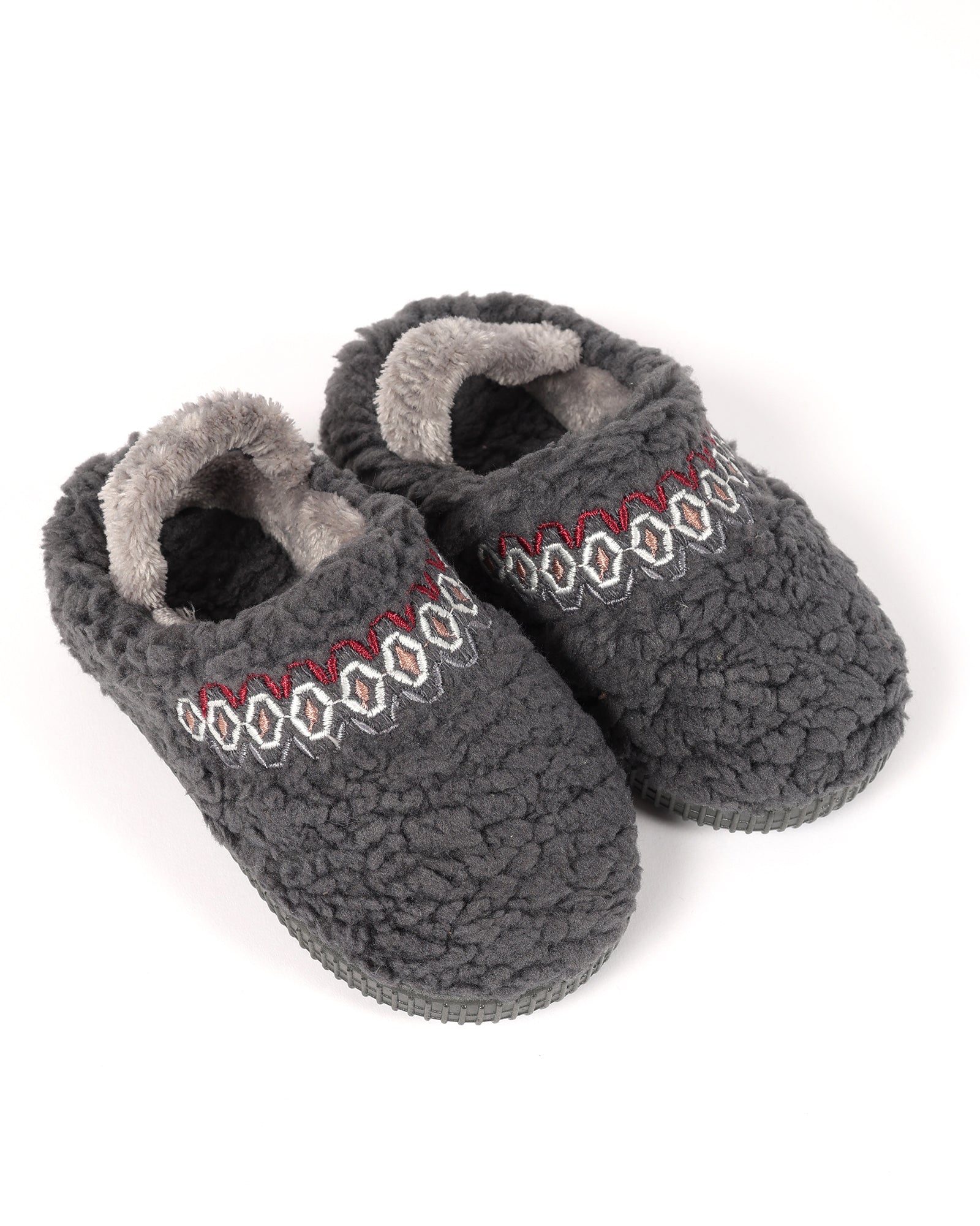 Bebek Ve Çocuk Kışlık Şerit Nakış Detaylı Antrasit Peluş Ev İçi Ayakkabı