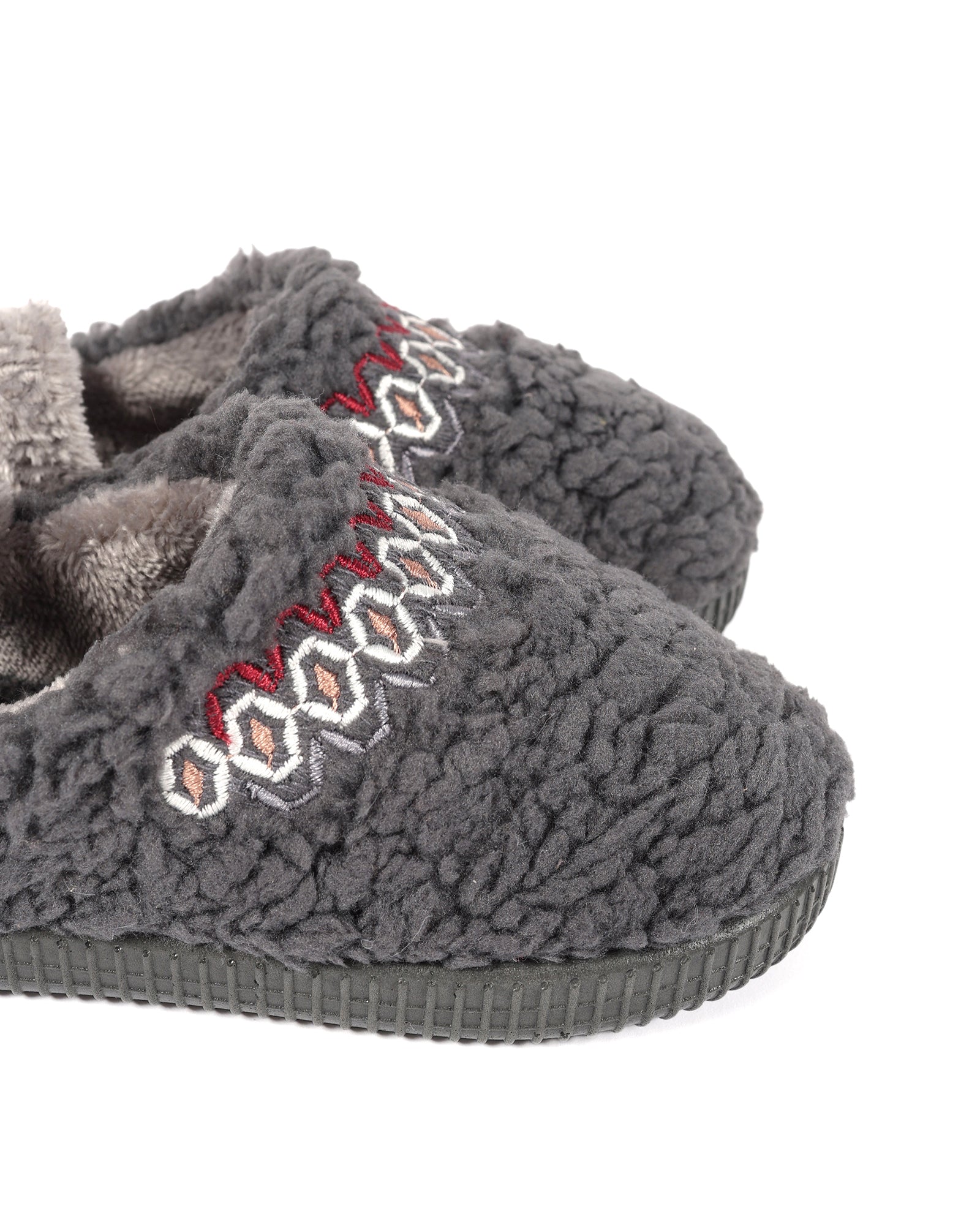 Bebek Ve Çocuk Kışlık Şerit Nakış Detaylı Antrasit Peluş Ev İçi Ayakkabı